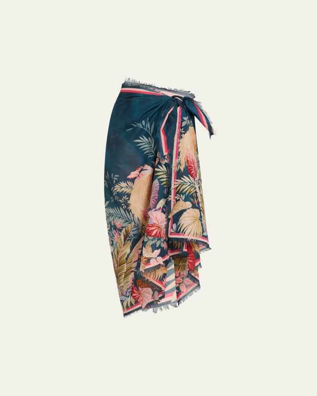 Palm Floral Cotton Pareo Coverup